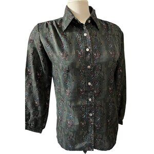 Vintage Womens Button Down Seventies Shirt Sz M Womens from Brooks Abstract Poly